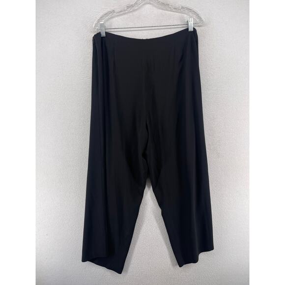 EILEEN FISHER Pants M Silk Georgette Crepe Trouser Wide Leg Ankle Side Zip Black - Picture 2 of 13